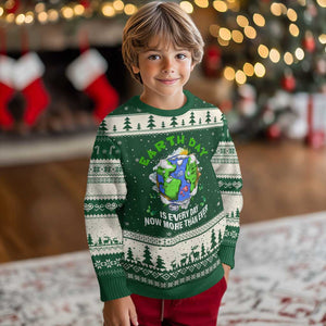 Earth Day Is Every Day Ugly Christmas Sweater Now More Than Ever TS02 Forest Green Beige Print Your Wear