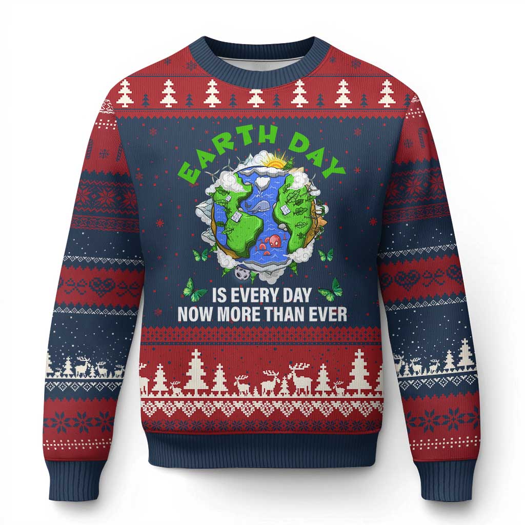 Earth Day Is Every Day Ugly Christmas Sweater Now More Than Ever TS02 Navy Red Print Your Wear