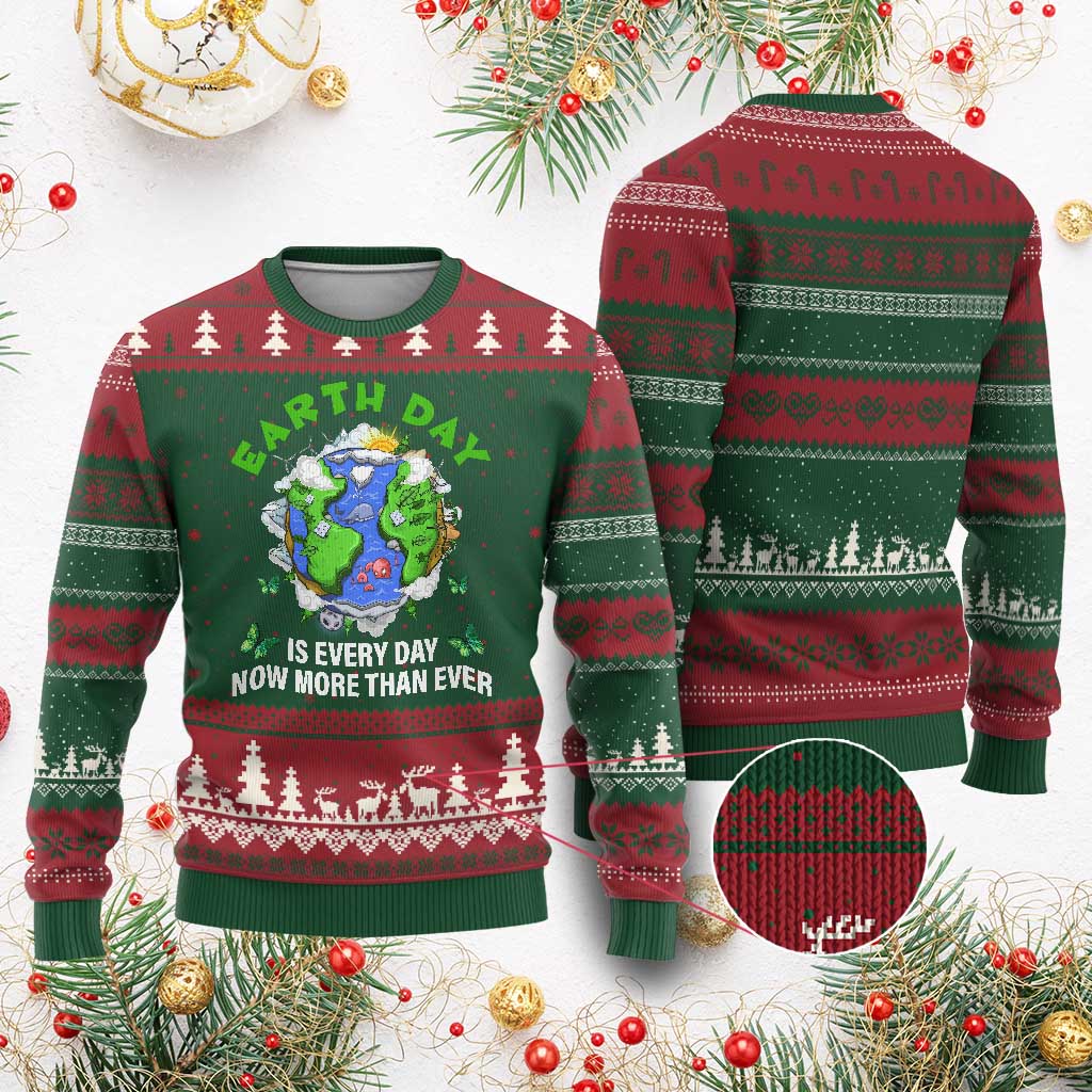 Earth Day Is Every Day Ugly Christmas Sweater Now More Than Ever TS02 Red Green Print Your Wear