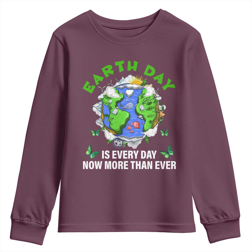 Earth Day Is Every Day Youth Sweatshirt Now More Than Ever TS02 Maroon Print Your Wear