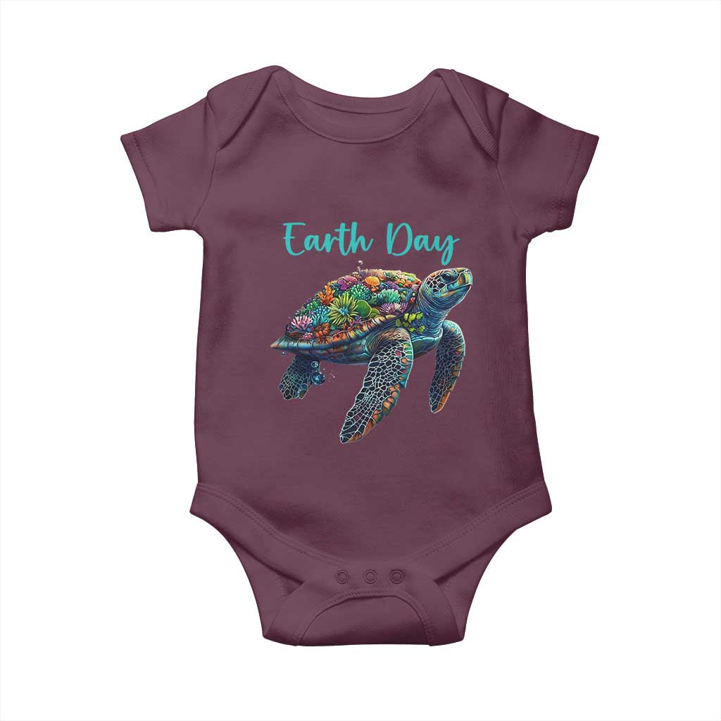 Sea Turtle Earth Day Baby Onesie Save The Earth TS02 Maroon Print Your Wear