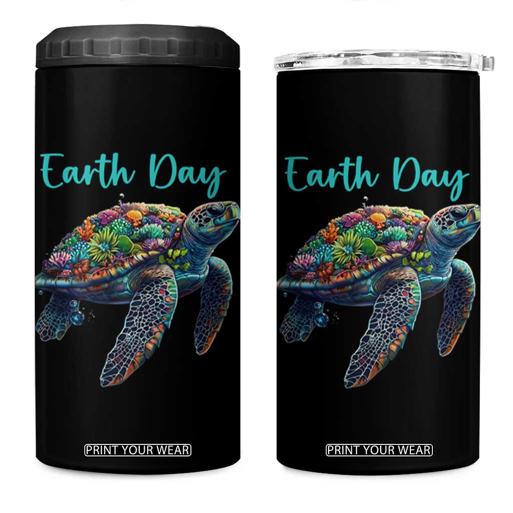 Sea Turtle Earth Day 4 in 1 Can Cooler Tumbler Save The Earth TS02 One Size: 16 oz Black Print Your Wear