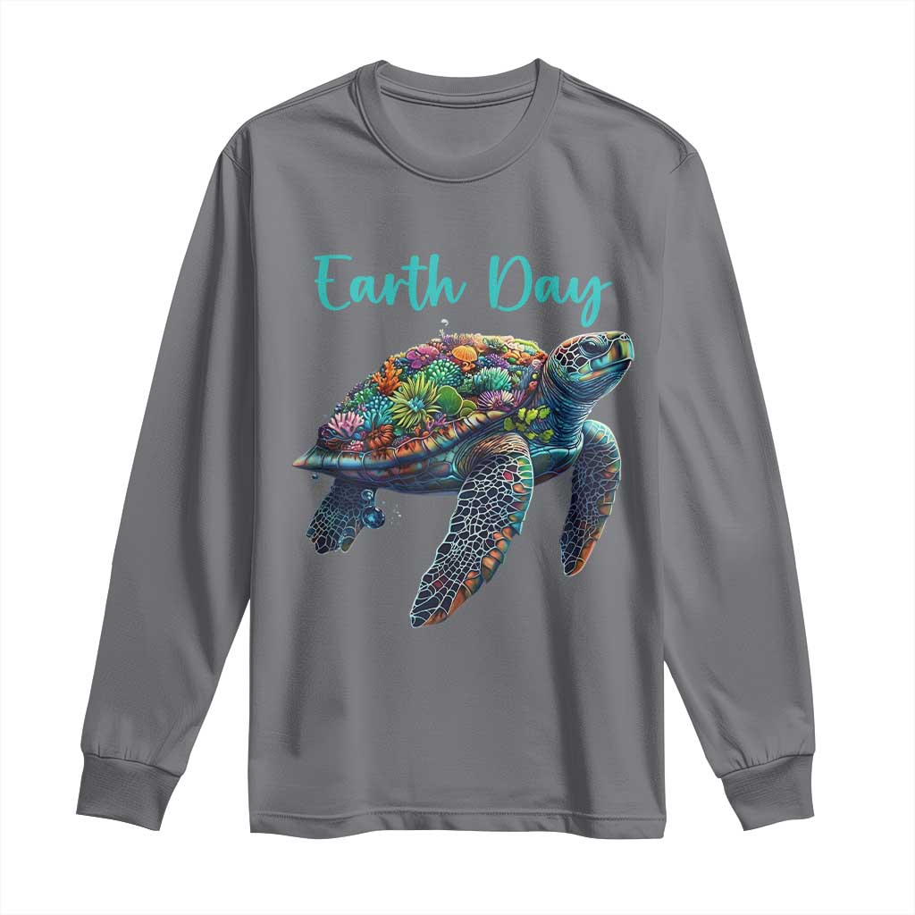 Sea Turtle Earth Day Long Sleeve Shirt Save The Earth TS02 Charcoal Print Your Wear