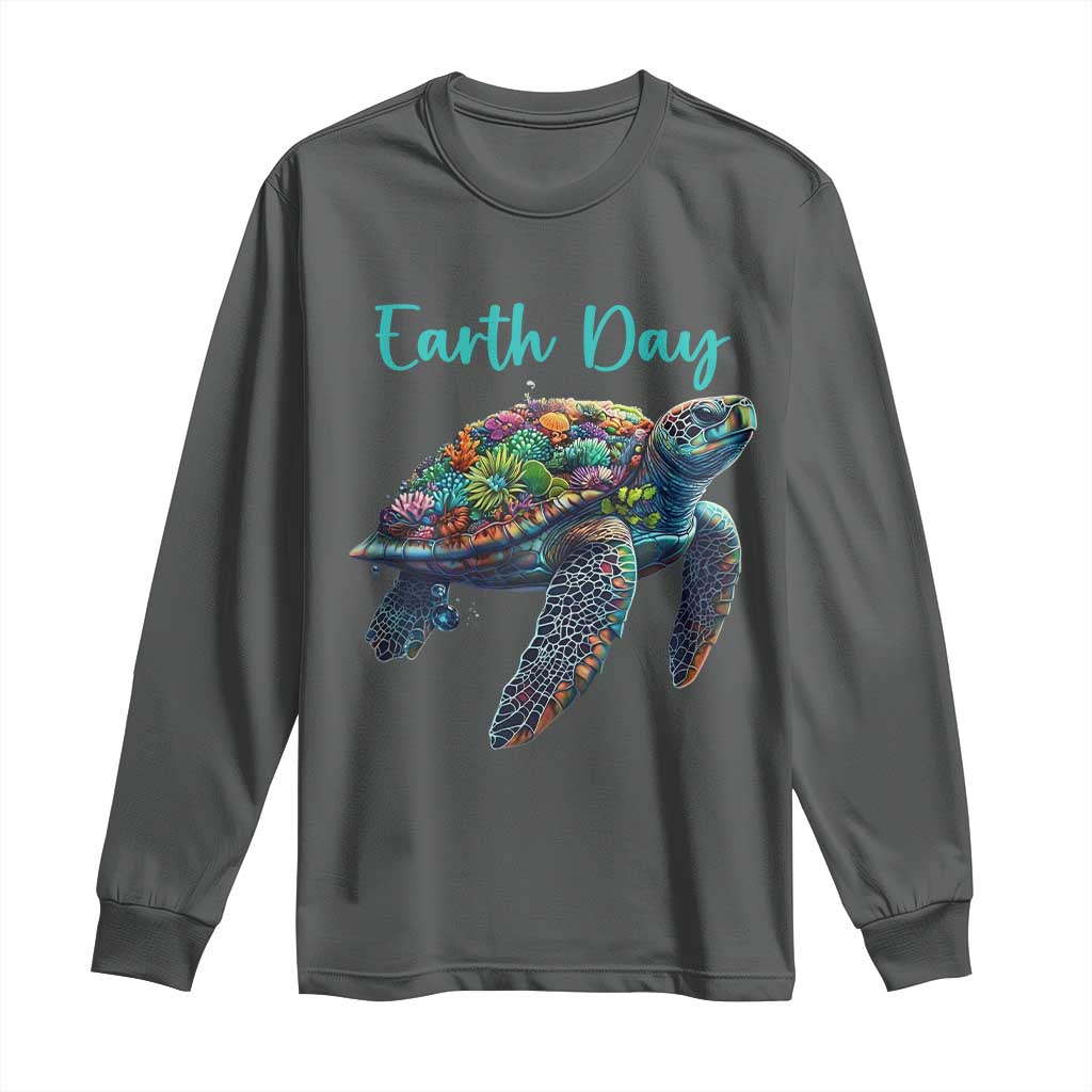 Sea Turtle Earth Day Long Sleeve Shirt Save The Earth TS02 Dark Heather Print Your Wear