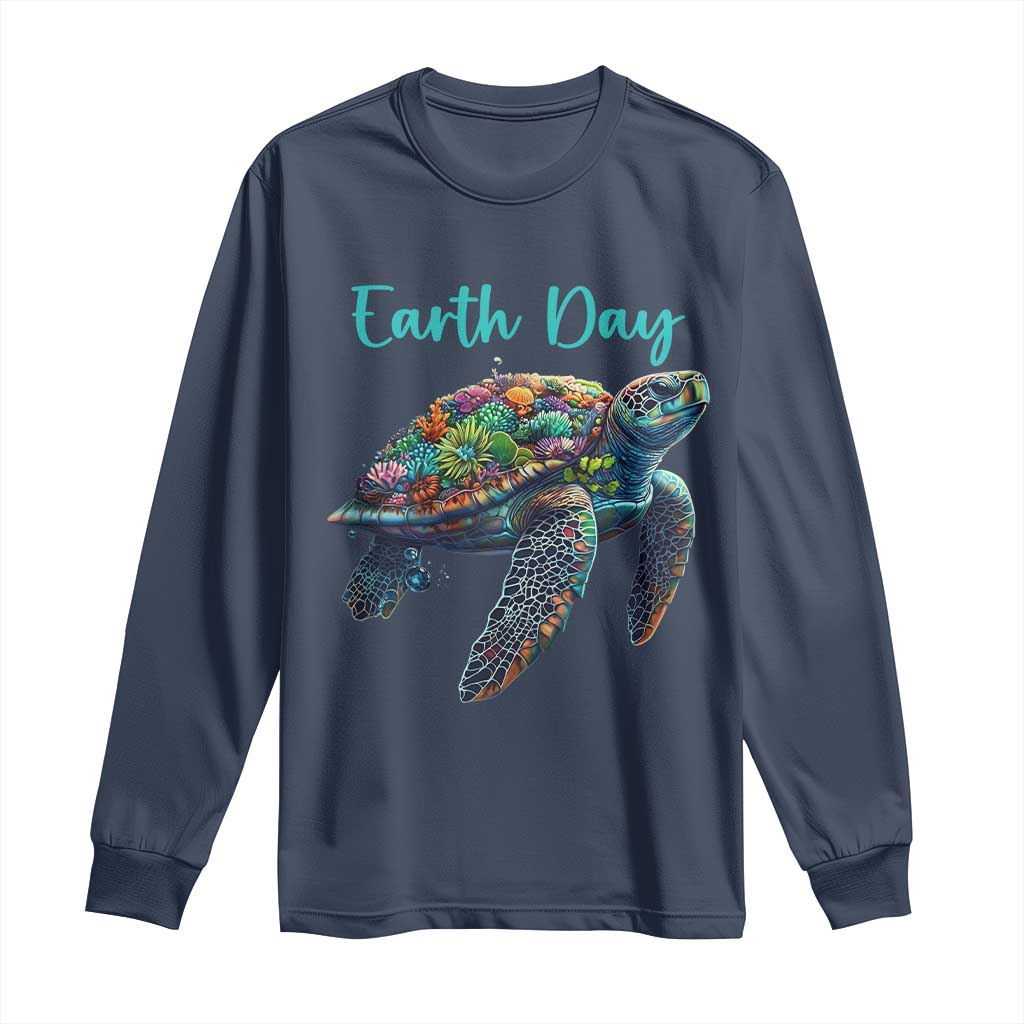 Sea Turtle Earth Day Long Sleeve Shirt Save The Earth TS02 Navy Print Your Wear