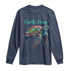 Sea Turtle Earth Day Long Sleeve Shirt Save The Earth TS02 Navy Print Your Wear