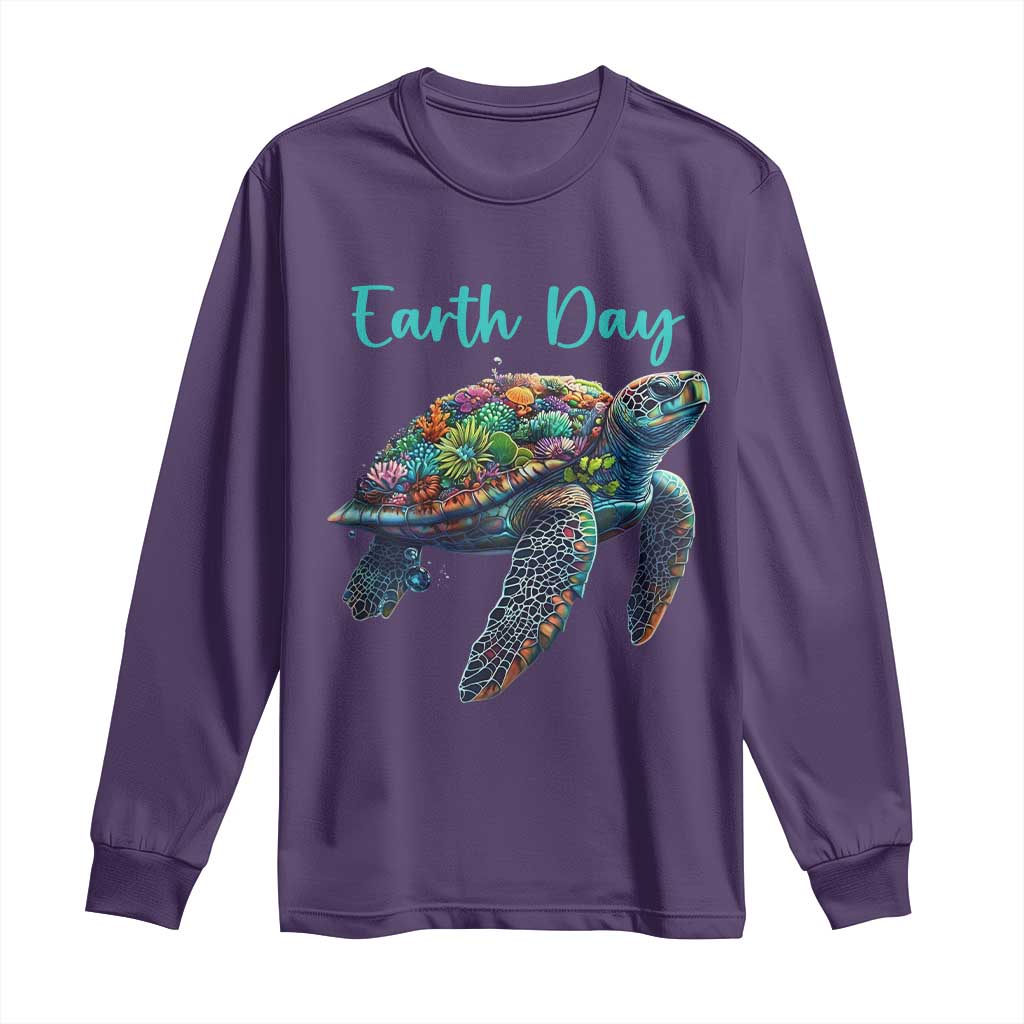 Sea Turtle Earth Day Long Sleeve Shirt Save The Earth TS02 Purple Print Your Wear