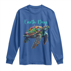 Sea Turtle Earth Day Long Sleeve Shirt Save The Earth TS02 Royal Blue Print Your Wear