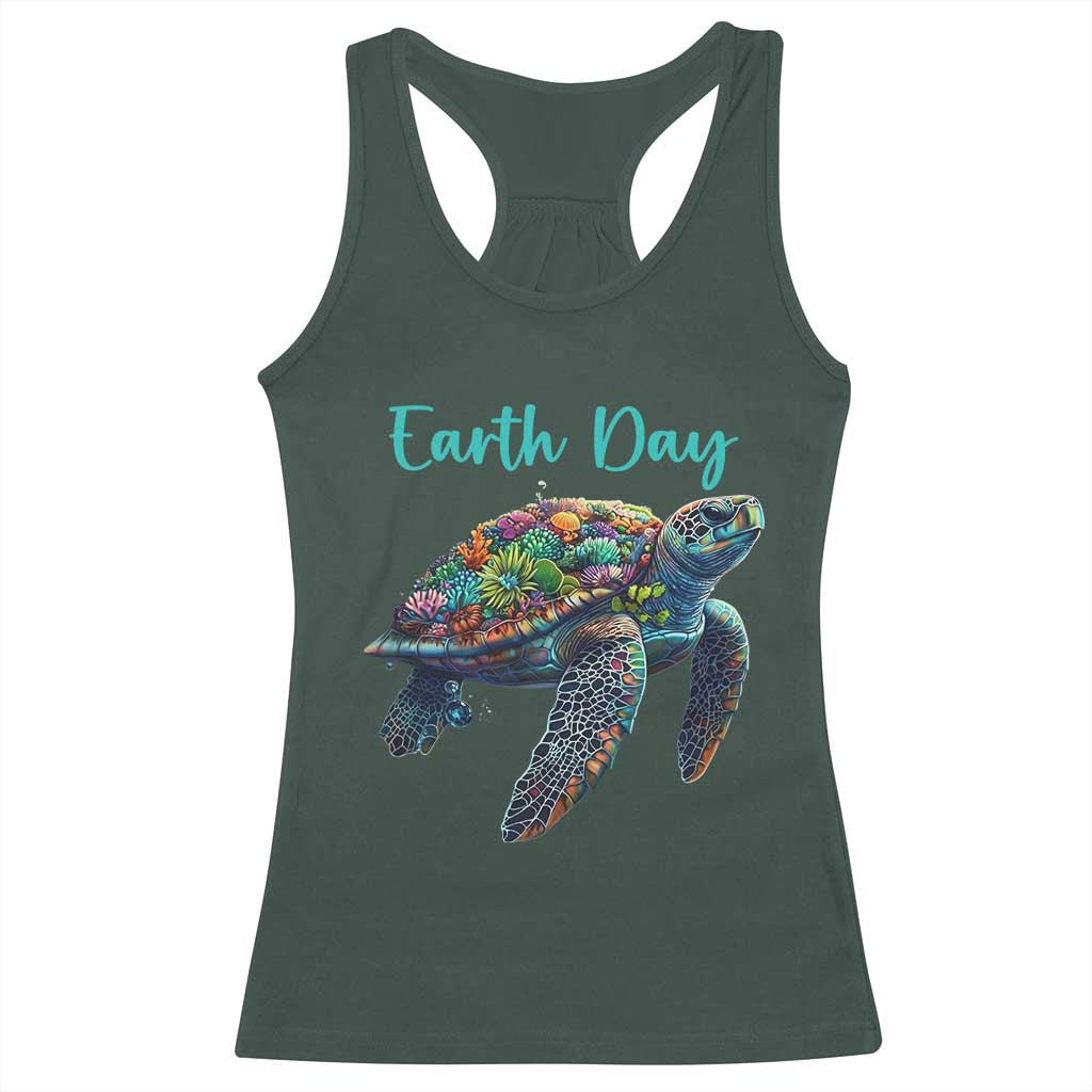 Sea Turtle Earth Day Racerback Tank Top Save The Earth TS02 Dark Forest Green Print Your Wear