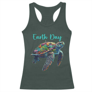 Sea Turtle Earth Day Racerback Tank Top Save The Earth TS02 Dark Forest Green Print Your Wear