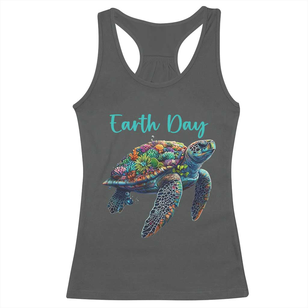 Sea Turtle Earth Day Racerback Tank Top Save The Earth TS02 Dark Heather Print Your Wear