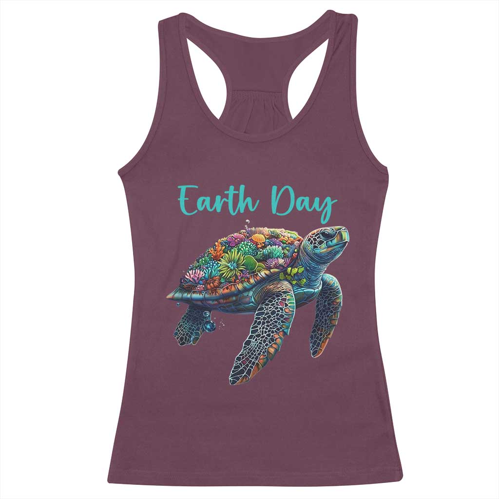 Sea Turtle Earth Day Racerback Tank Top Save The Earth TS02 Maroon Print Your Wear