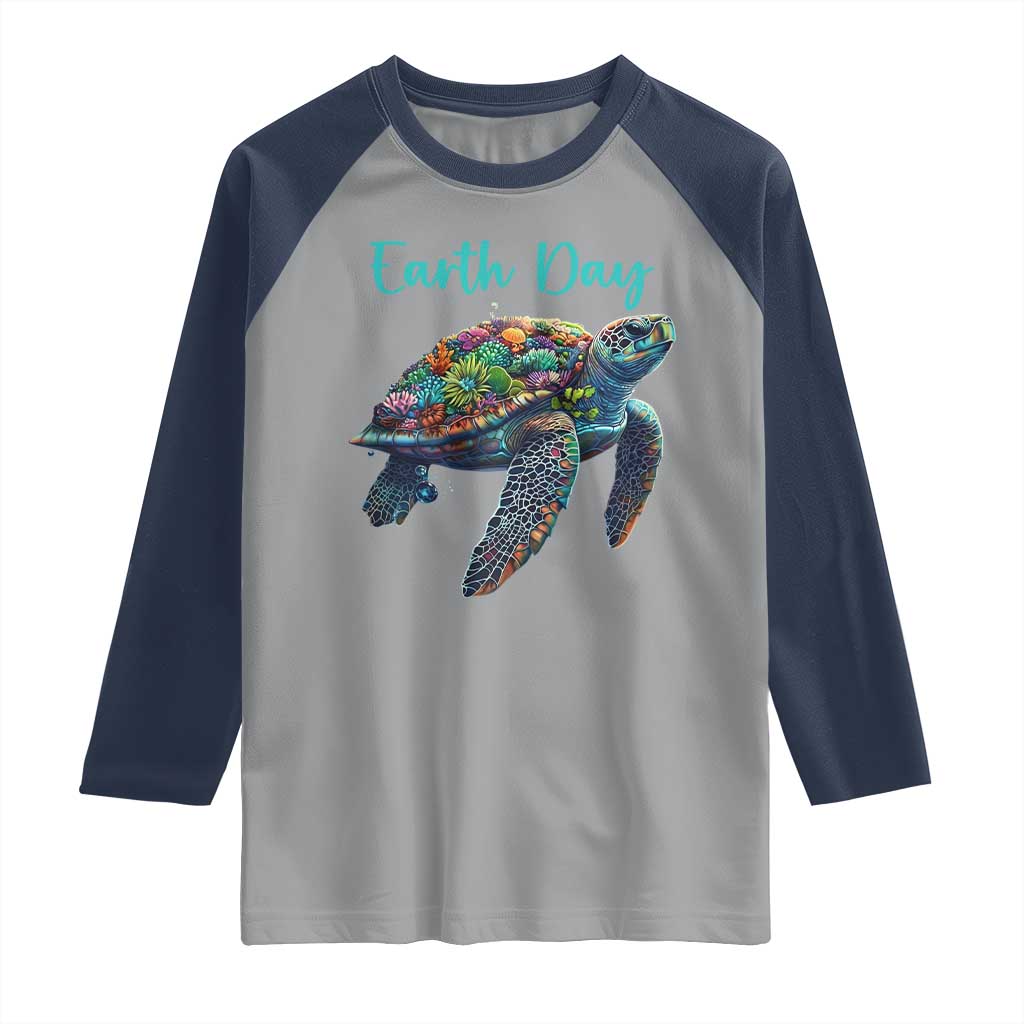Sea Turtle Earth Day Raglan Shirt Save The Earth TS02 Sport Gray Navy Print Your Wear