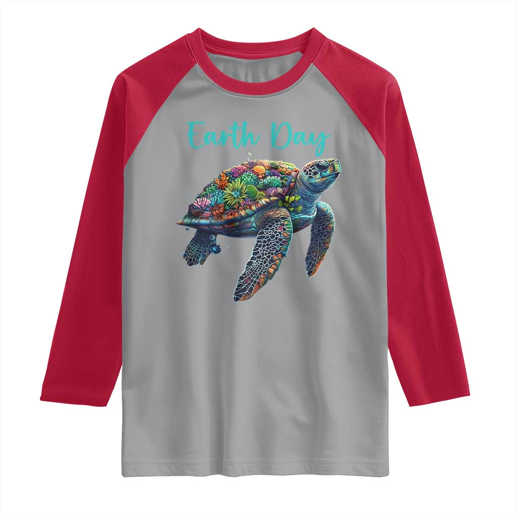 Sea Turtle Earth Day Raglan Shirt Save The Earth TS02 Sport Gray Red Print Your Wear