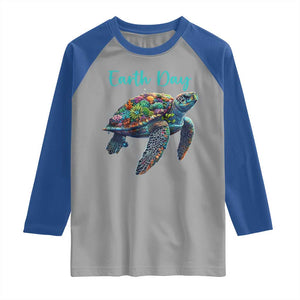 Sea Turtle Earth Day Raglan Shirt Save The Earth TS02 Sport Gray Royal Print Your Wear