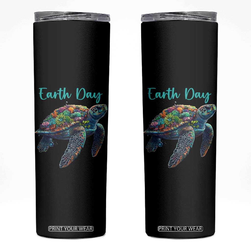 Sea Turtle Earth Day Skinny Tumbler Save The Earth TS02 Black Print Your Wear