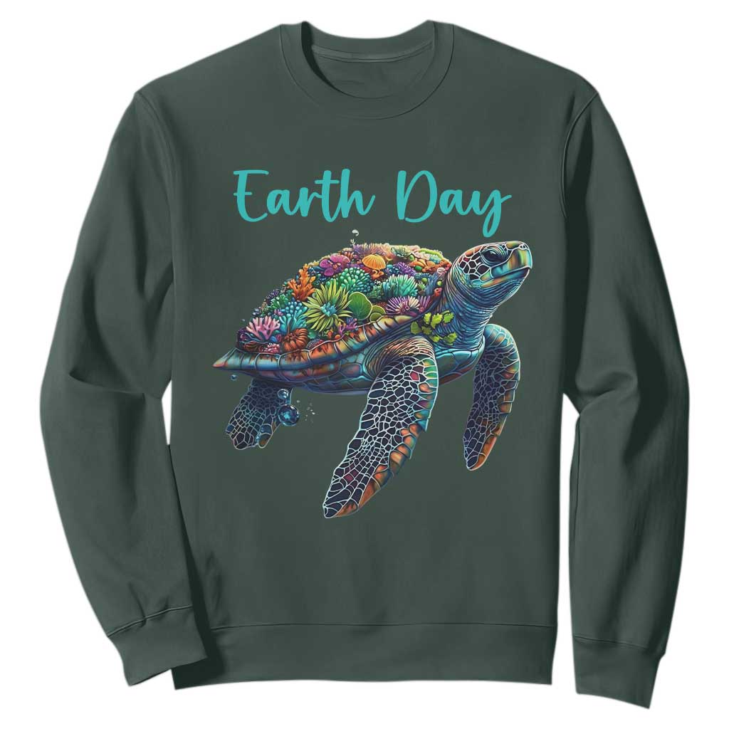 Sea Turtle Earth Day Sweatshirt Save The Earth TS02 Dark Forest Green Print Your Wear