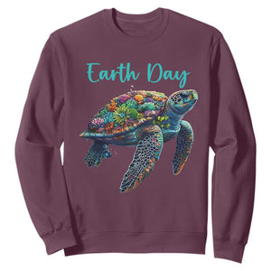 Sea Turtle Earth Day Sweatshirt Save The Earth TS02 Maroon Print Your Wear
