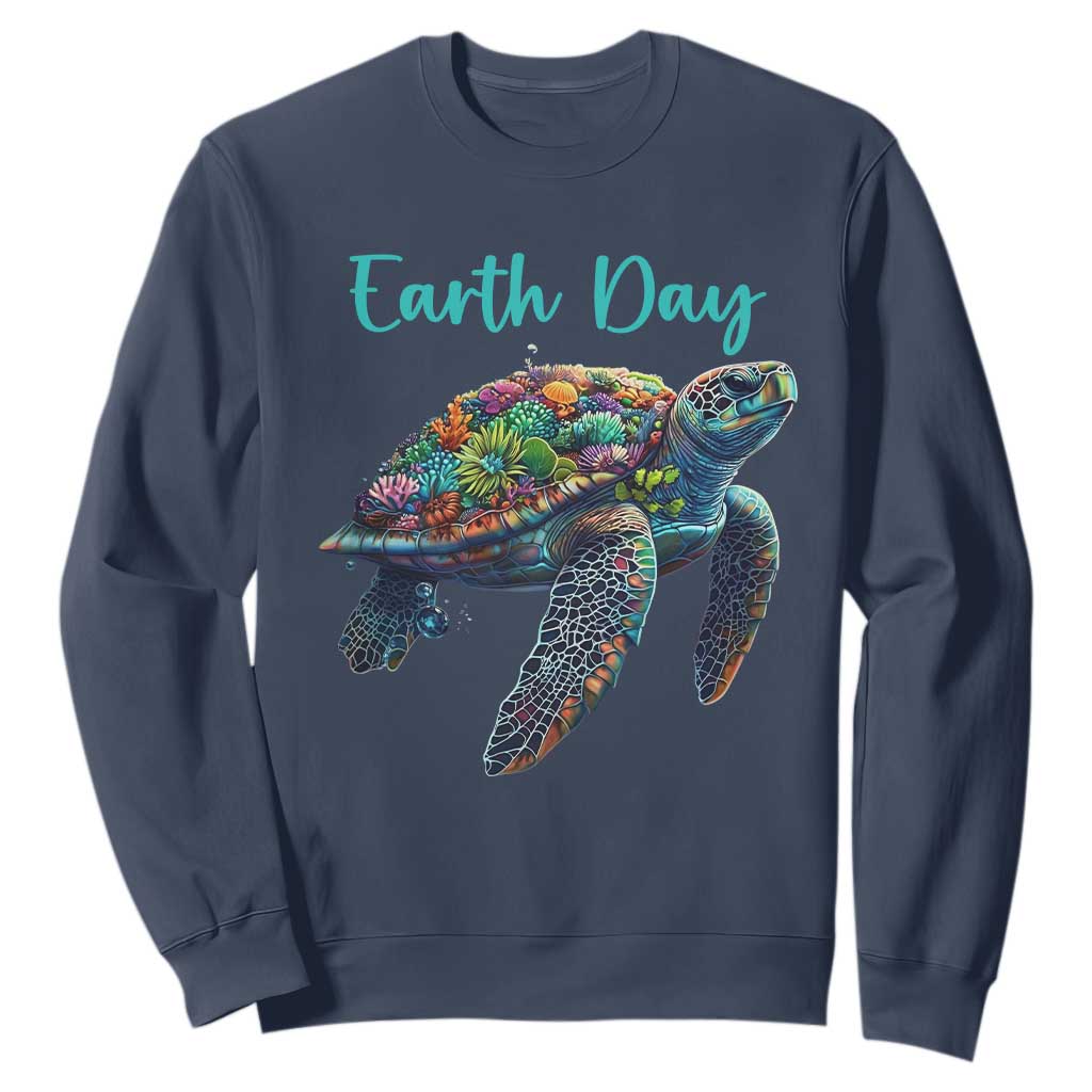 Sea Turtle Earth Day Sweatshirt Save The Earth TS02 Navy Print Your Wear