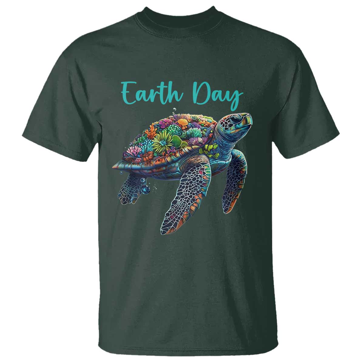 Sea Turtle Earth Day T Shirt Save The Earth TS02 Dark Forest Green Print Your Wear