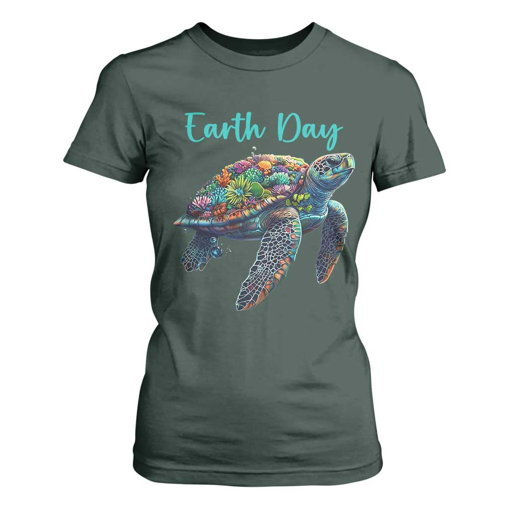 Sea Turtle Earth Day T Shirt For Women Save The Earth TS02 Dark Forest Green Print Your Wear