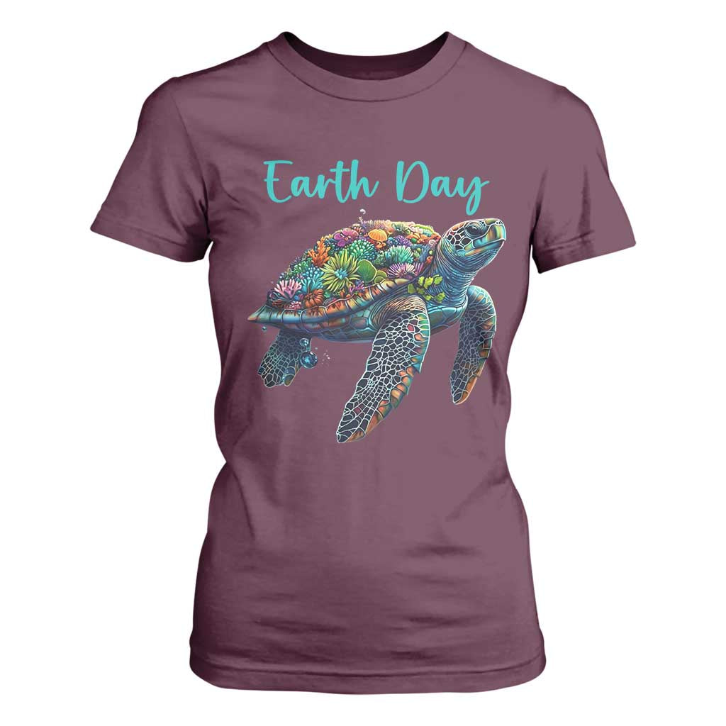 Sea Turtle Earth Day T Shirt For Women Save The Earth TS02 Maroon Print Your Wear