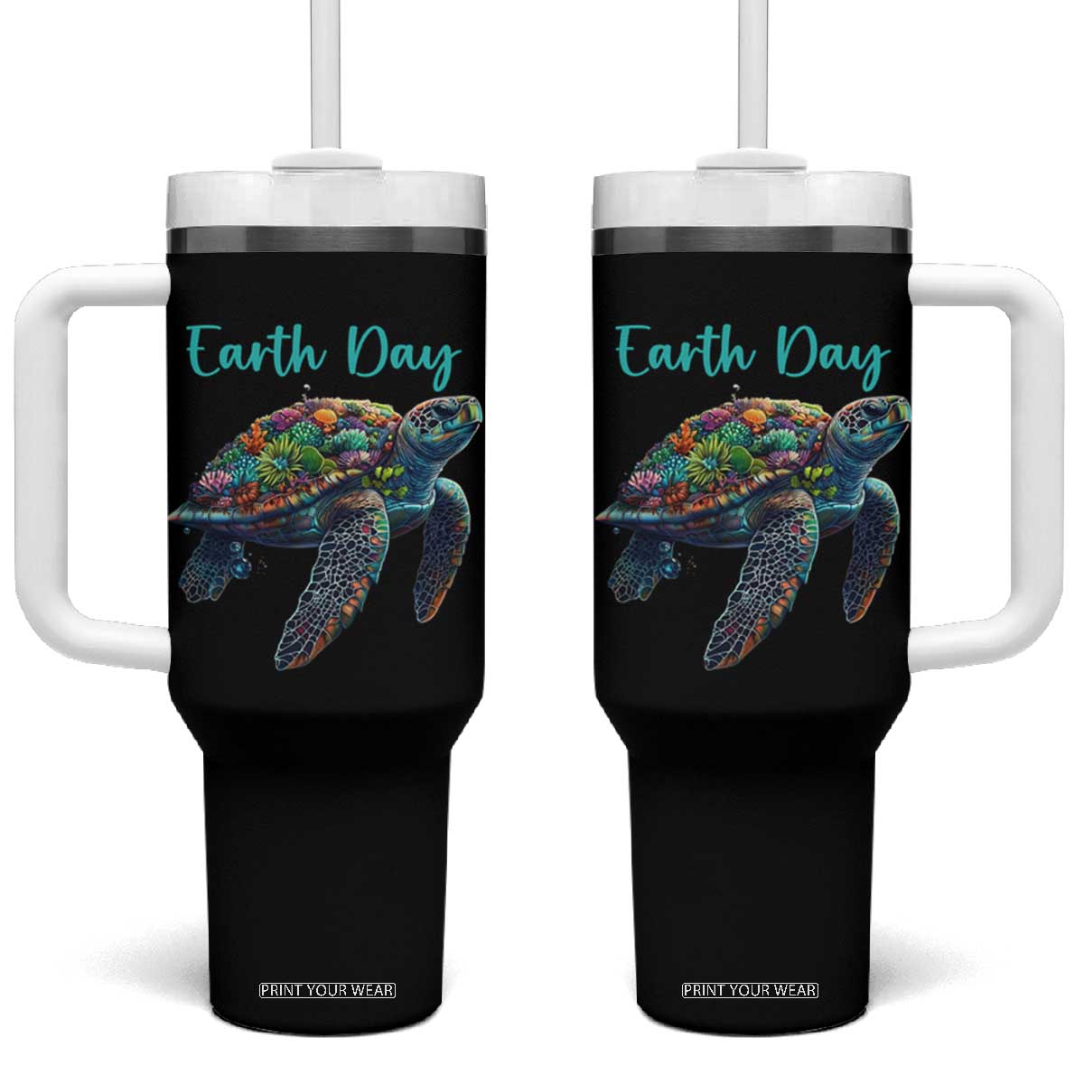 Sea Turtle Earth Day Tumbler With Handle Save The Earth TS02 One Size: 40 oz Black Print Your Wear
