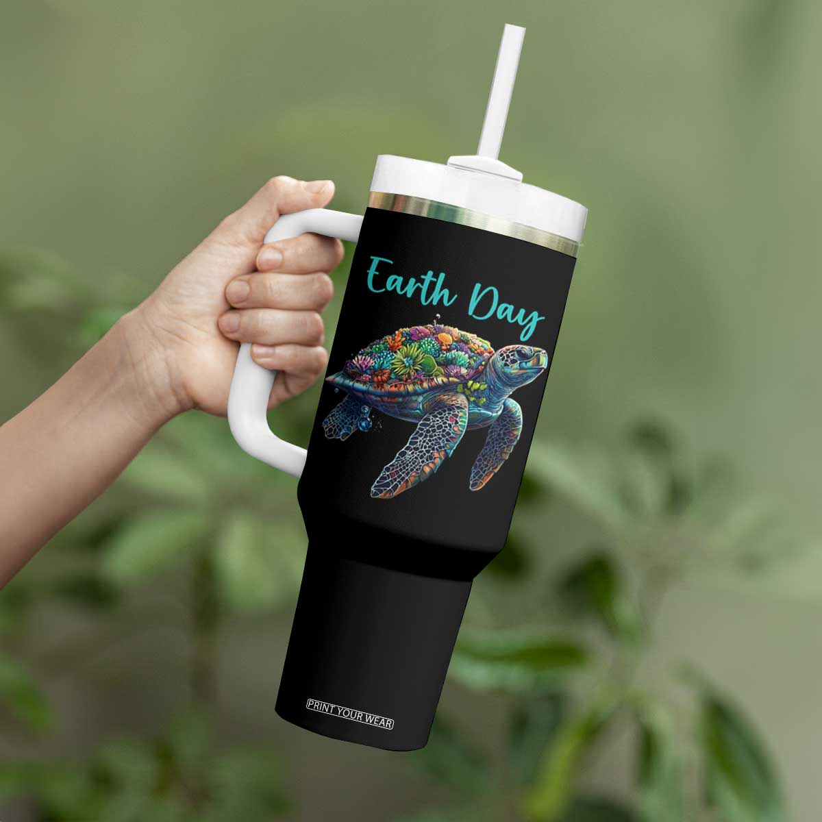 Sea Turtle Earth Day Tumbler With Handle Save The Earth TS02 Print Your Wear