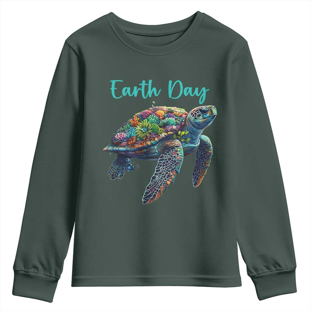 Sea Turtle Earth Day Youth Sweatshirt Save The Earth TS02 Dark Forest Green Print Your Wear