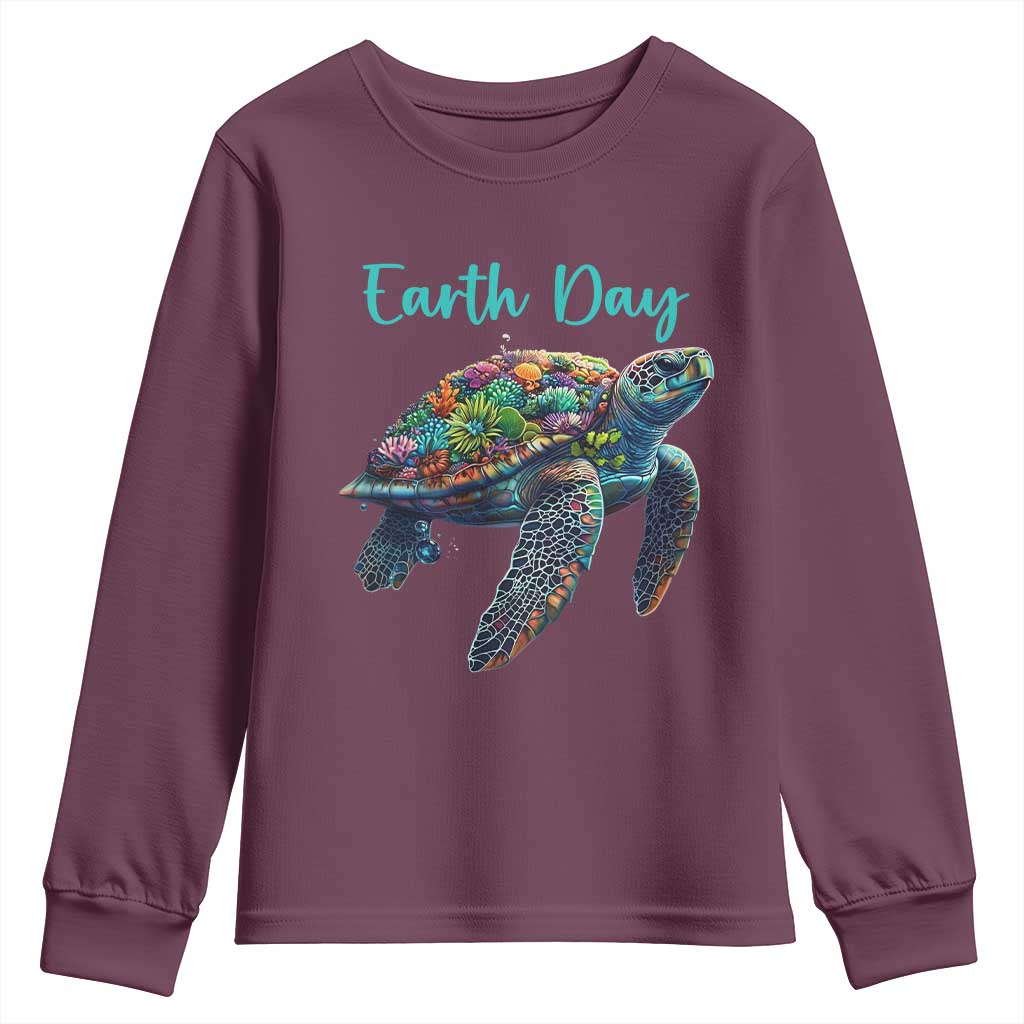 Sea Turtle Earth Day Youth Sweatshirt Save The Earth TS02 Maroon Print Your Wear