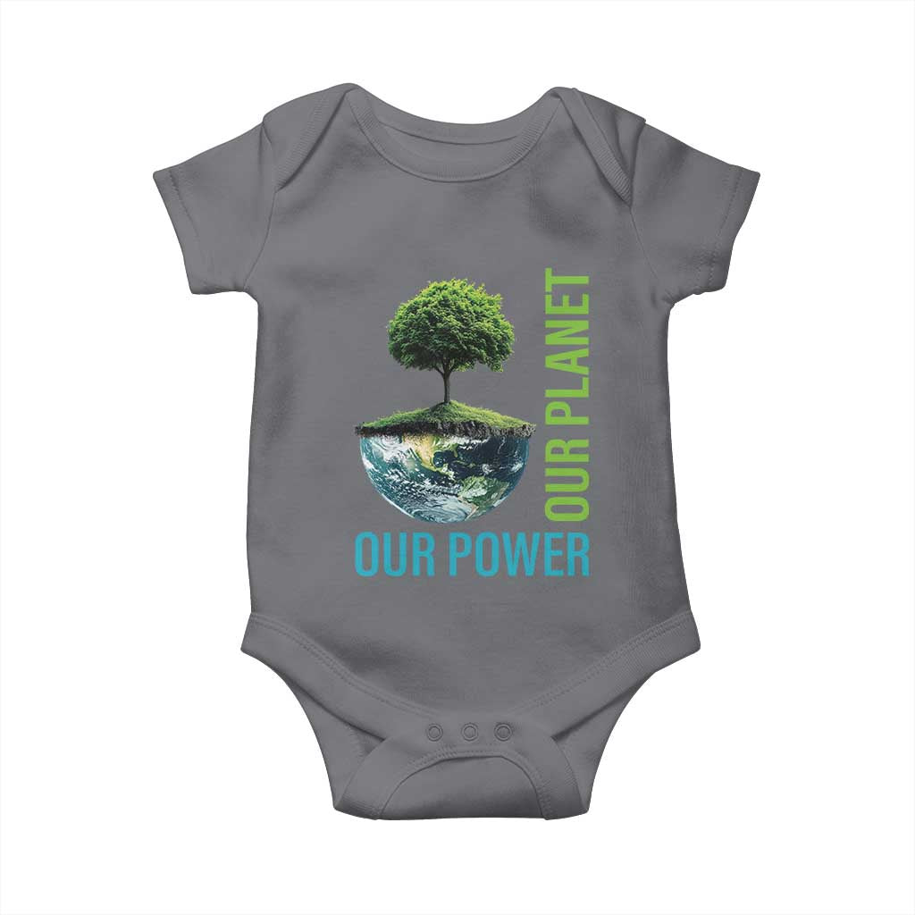 Our Power Our Planet Baby Onesie Earth Day 2025 TS02 Charcoal Print Your Wear