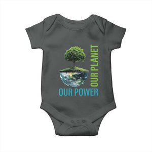 Our Power Our Planet Baby Onesie Earth Day 2025 TS02 Dark Heather Print Your Wear