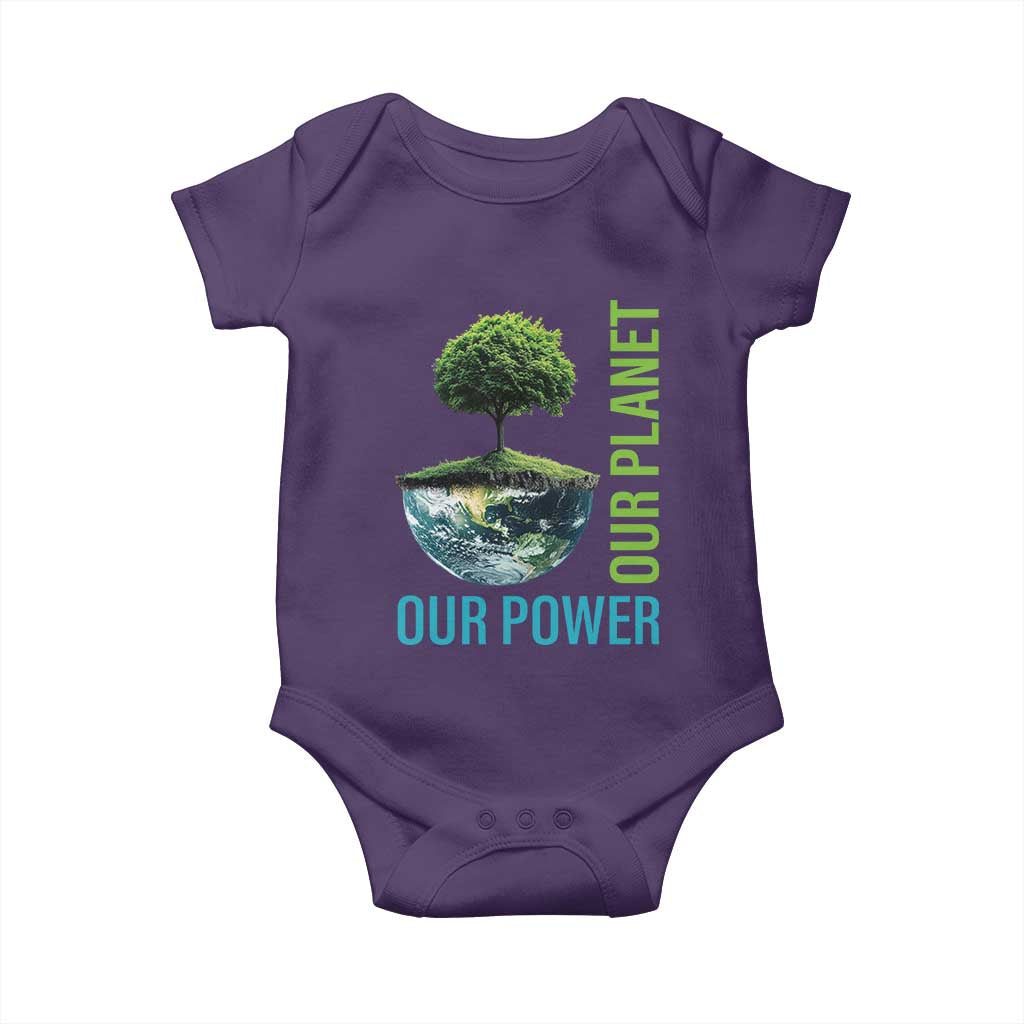 Our Power Our Planet Baby Onesie Earth Day 2025 TS02 Purple Print Your Wear