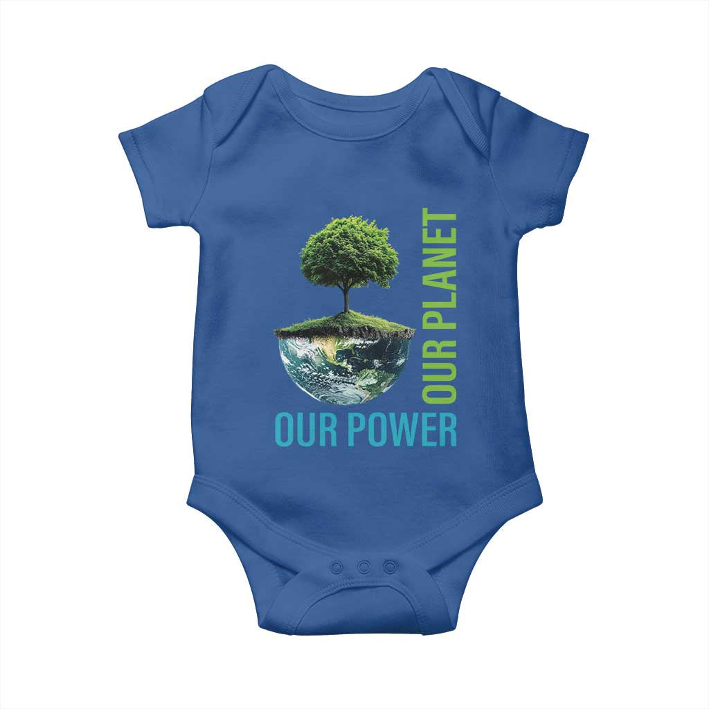 Our Power Our Planet Baby Onesie Earth Day 2025 TS02 Royal Blue Print Your Wear