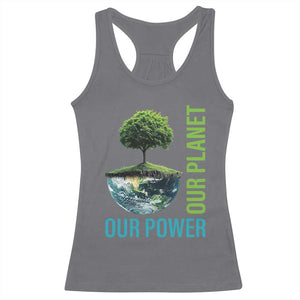 Our Power Our Planet Racerback Tank Top Earth Day 2025 TS02 Charcoal Print Your Wear
