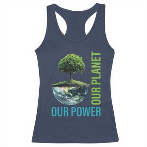 Our Power Our Planet Racerback Tank Top Earth Day 2025 TS02 Navy Print Your Wear