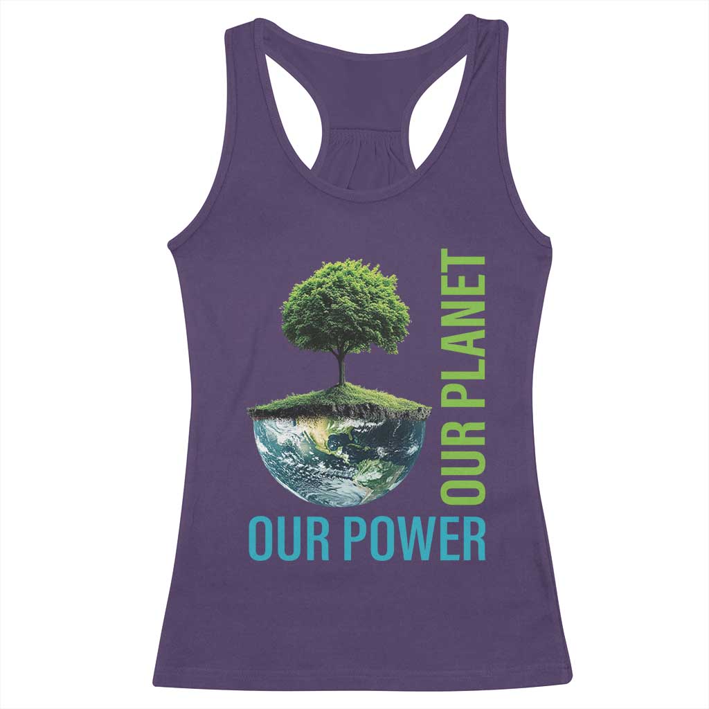 Our Power Our Planet Racerback Tank Top Earth Day 2025 TS02 Purple Print Your Wear