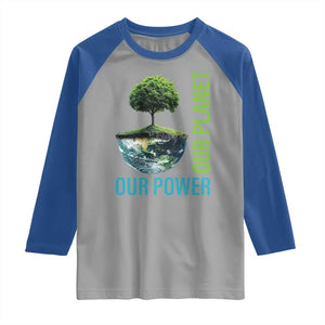 Our Power Our Planet Raglan Shirt Earth Day 2025 TS02 Sport Gray Royal Print Your Wear