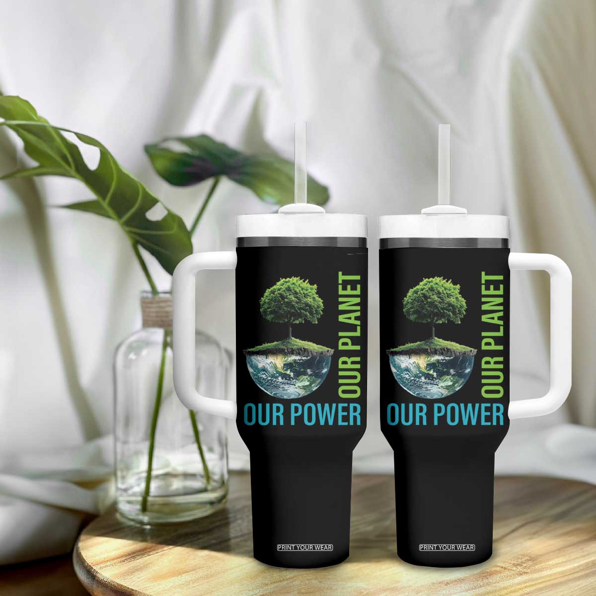 Our Power Our Planet Tumbler With Handle Earth Day 2025 TS02 Print Your Wear