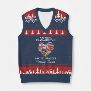 AAPI Heritage Month V-Neck Knit Sweater Vest National Asian American and Pacific Islander Countries Flag Heart TS02 Navy Red Print Your Wear