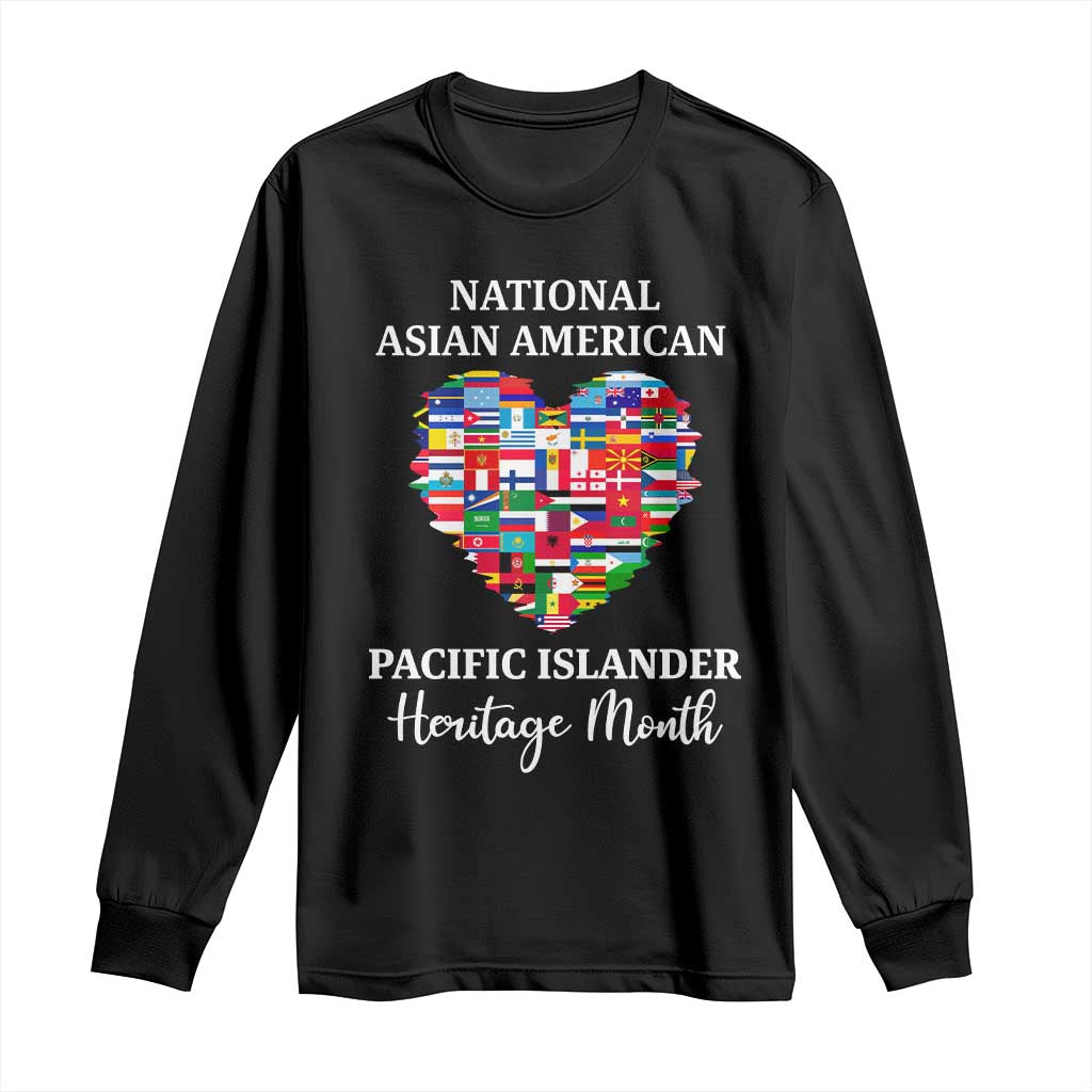 AAPI Heritage Month Long Sleeve Shirt National Asian American and Pacific Islander Countries Flag Heart TS02 Black Print Your Wear
