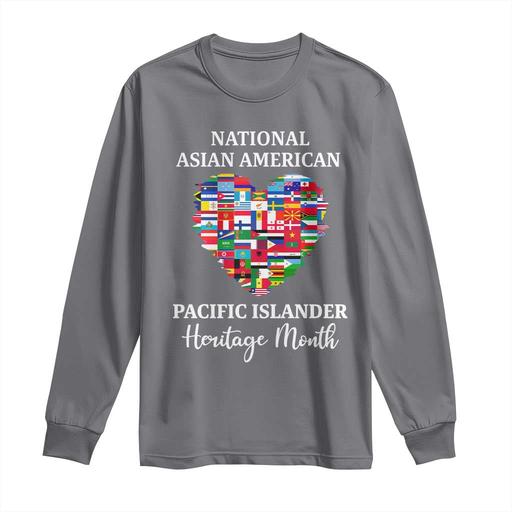 AAPI Heritage Month Long Sleeve Shirt National Asian American and Pacific Islander Countries Flag Heart TS02 Charcoal Print Your Wear