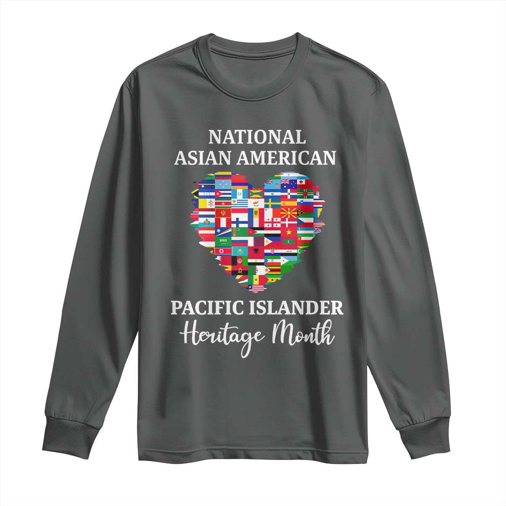AAPI Heritage Month Long Sleeve Shirt National Asian American and Pacific Islander Countries Flag Heart TS02 Dark Heather Print Your Wear