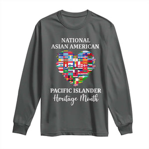 AAPI Heritage Month Long Sleeve Shirt National Asian American and Pacific Islander Countries Flag Heart TS02 Dark Heather Print Your Wear