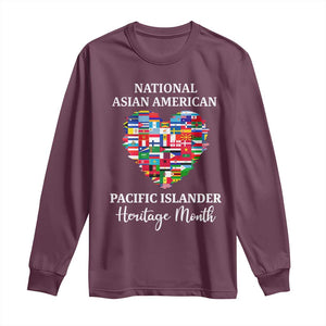 AAPI Heritage Month Long Sleeve Shirt National Asian American and Pacific Islander Countries Flag Heart TS02 Maroon Print Your Wear