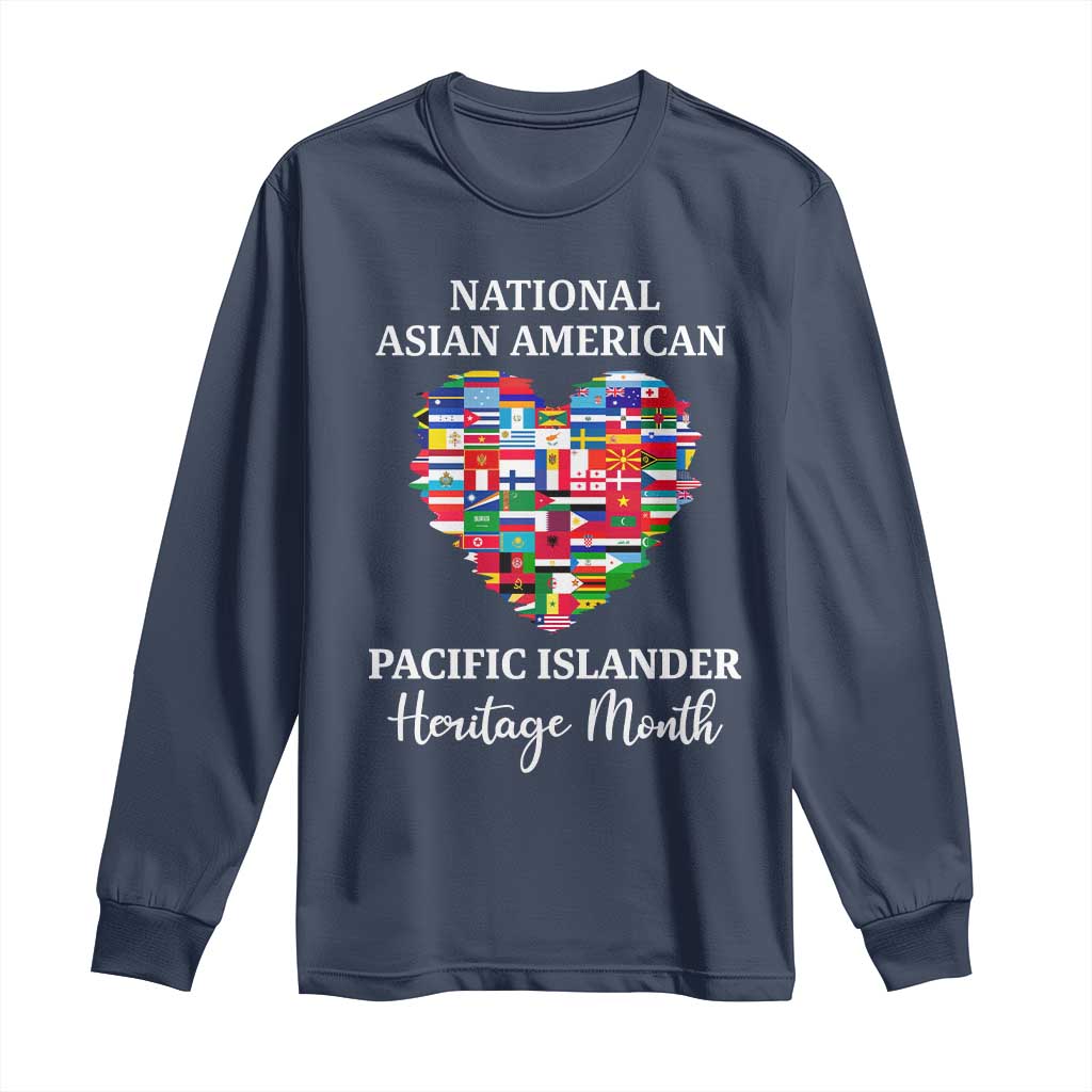 AAPI Heritage Month Long Sleeve Shirt National Asian American and Pacific Islander Countries Flag Heart TS02 Navy Print Your Wear