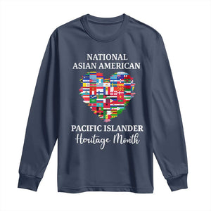 AAPI Heritage Month Long Sleeve Shirt National Asian American and Pacific Islander Countries Flag Heart TS02 Navy Print Your Wear