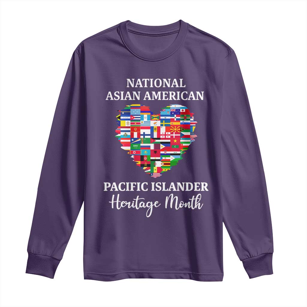 AAPI Heritage Month Long Sleeve Shirt National Asian American and Pacific Islander Countries Flag Heart TS02 Purple Print Your Wear