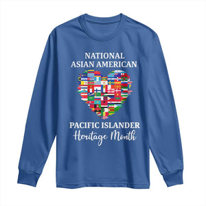 AAPI Heritage Month Long Sleeve Shirt National Asian American and Pacific Islander Countries Flag Heart TS02 Royal Blue Print Your Wear