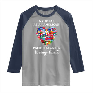 AAPI Heritage Month Raglan Shirt National Asian American and Pacific Islander Countries Flag Heart TS02 Sport Gray Navy Print Your Wear